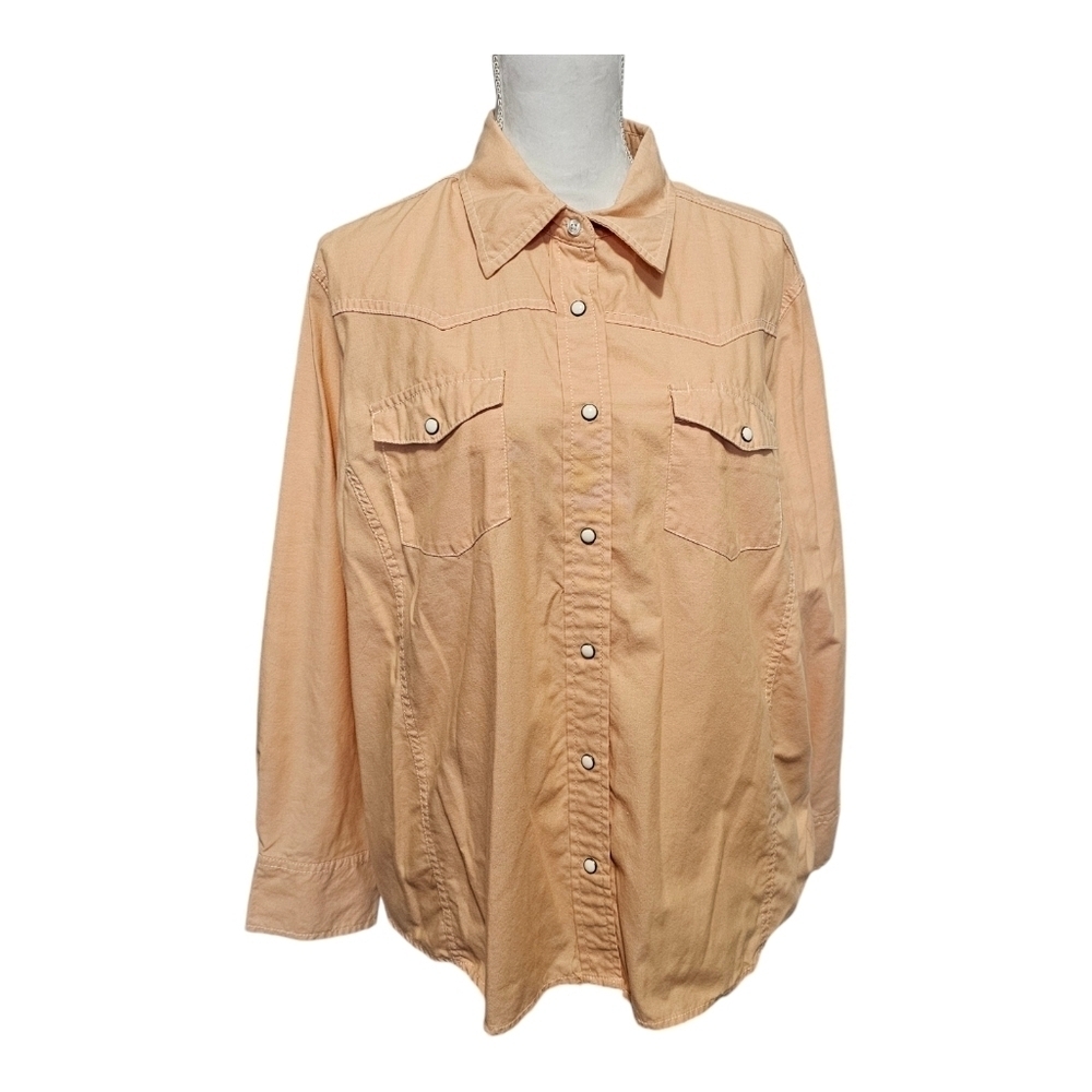 Vintage Pearl Snap Shirt C.E. Schmidt 1X Fit For Her Pastel Peach Orange